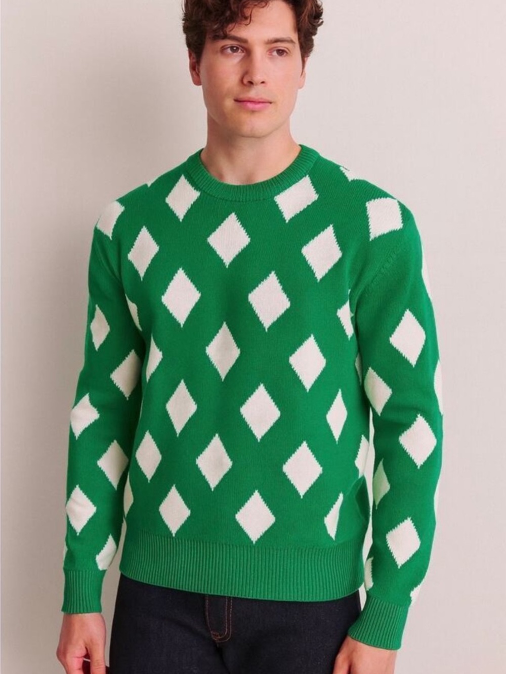 Bogey Boys Golf Crew Argyle Sweater Kelly Green white Diamond men’s Sz S/M